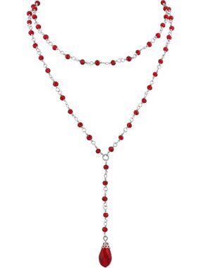 Gothic Layered Black Red Choker Necklace, Dainty Y Necklace, Teardrop Beads